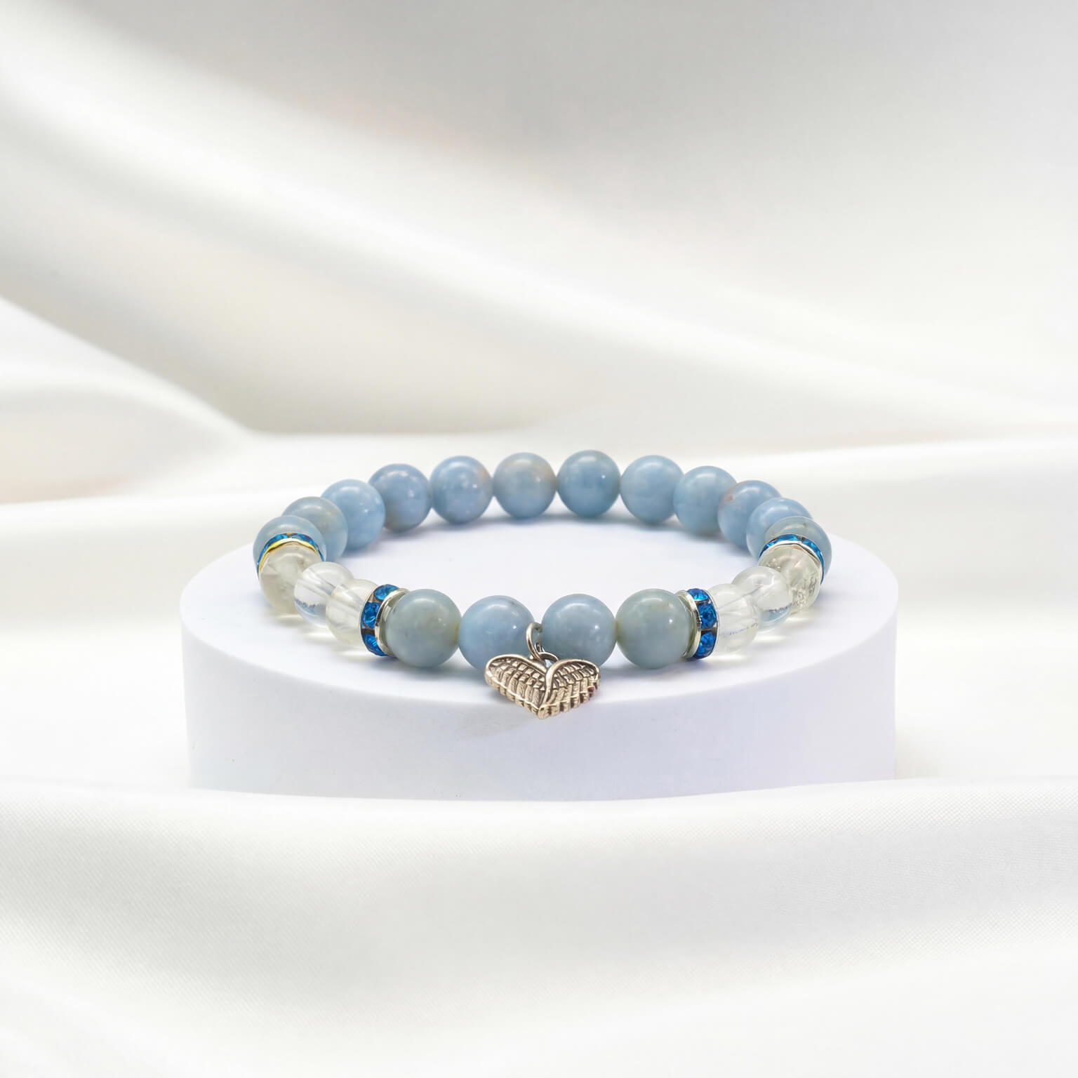 Armband Angelit/Bergkristall mit Herz
