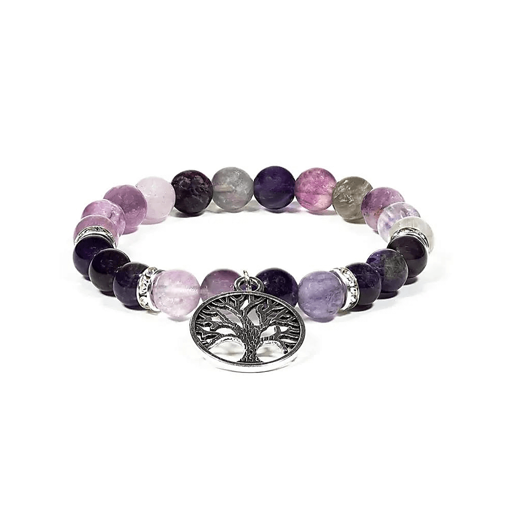 Armband Fluorit/Amethyst mit Baum des Lebens