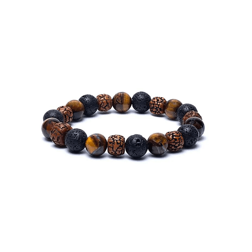 Armband Rudraksha/Tigerauge/Lavastein