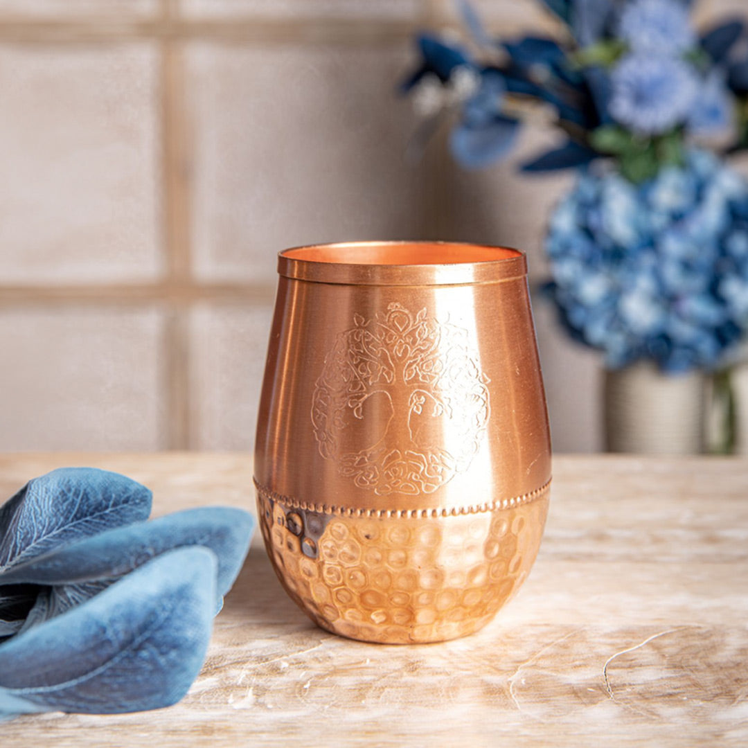 Kupferbecher gehämmert mit „Yggdrasil“ (Weltenbaum)