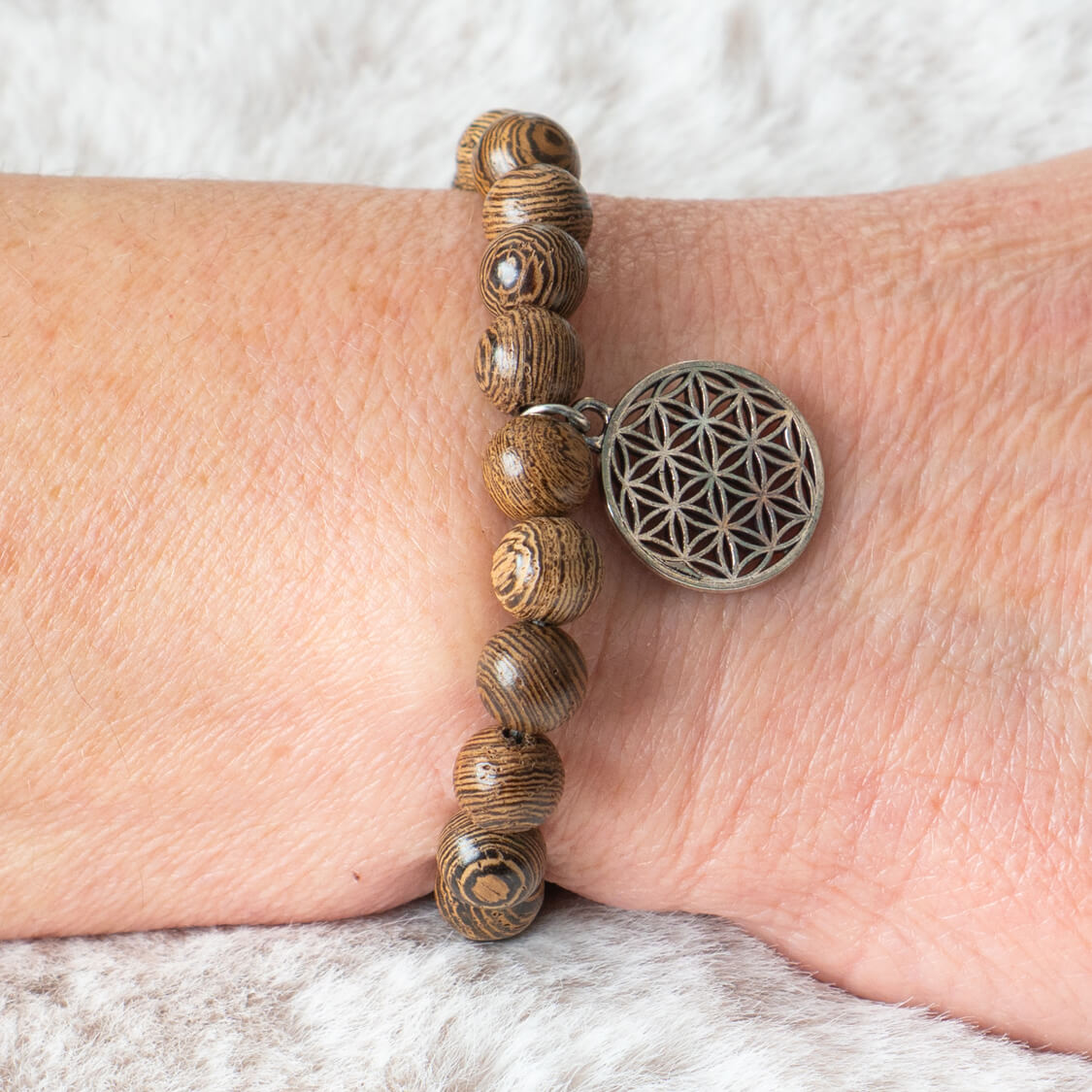 Mala Armband Wengeholz mit Blume des Lebens