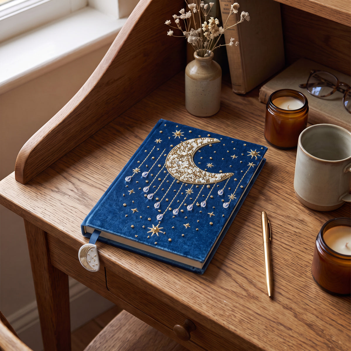 Notizbuch Samt blau mit Mond – Ansicht