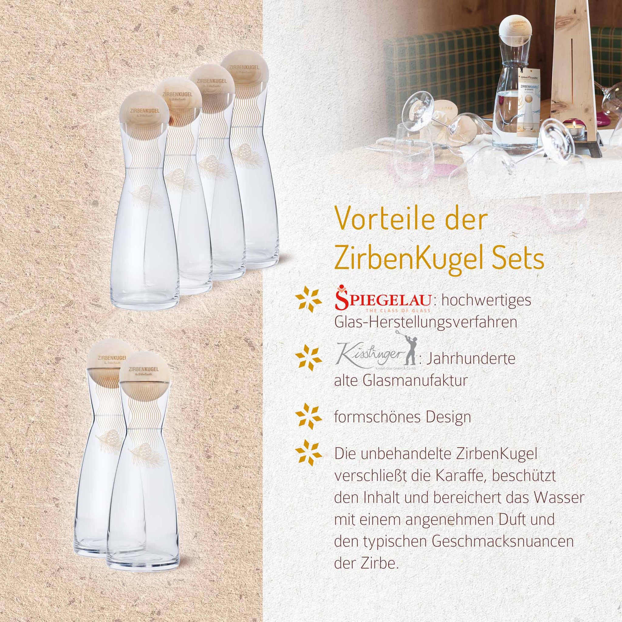 Zirbenkugel mit Glaskaraffe von Spiegelau