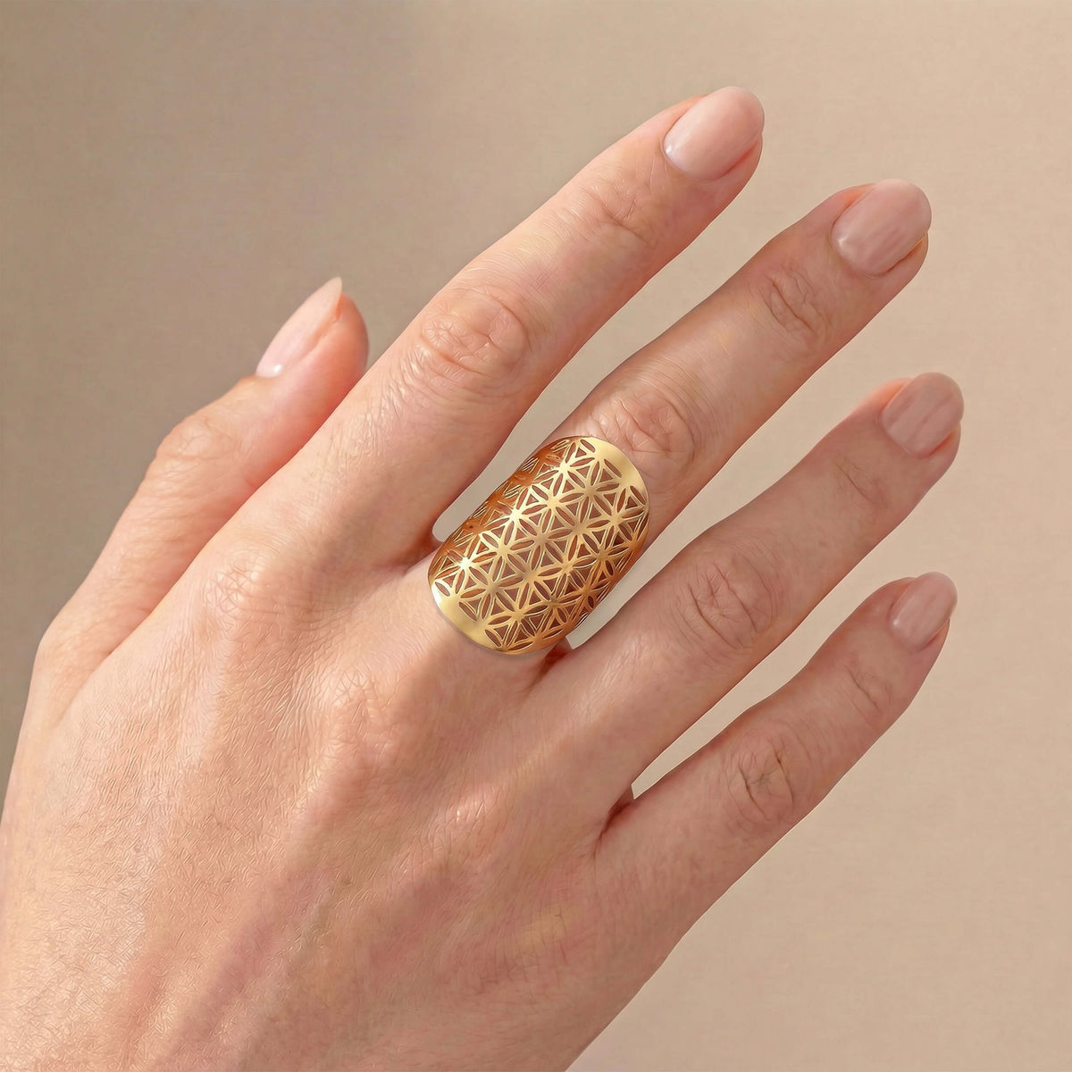 Ring Blume des Lebens vergoldet