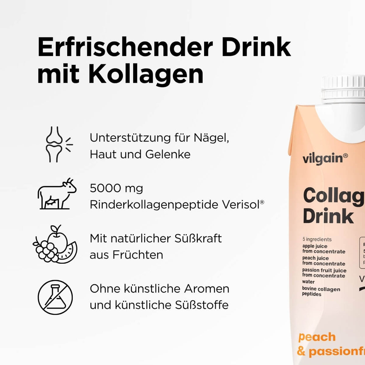 Kollagen Getränk Pfirsich und Maracuja