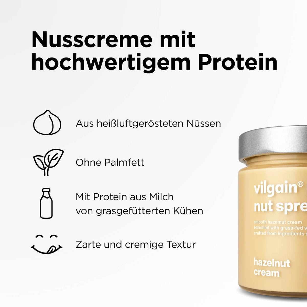 Haselnusscreme mit Molkenprotein von grasgefütterten Kühen