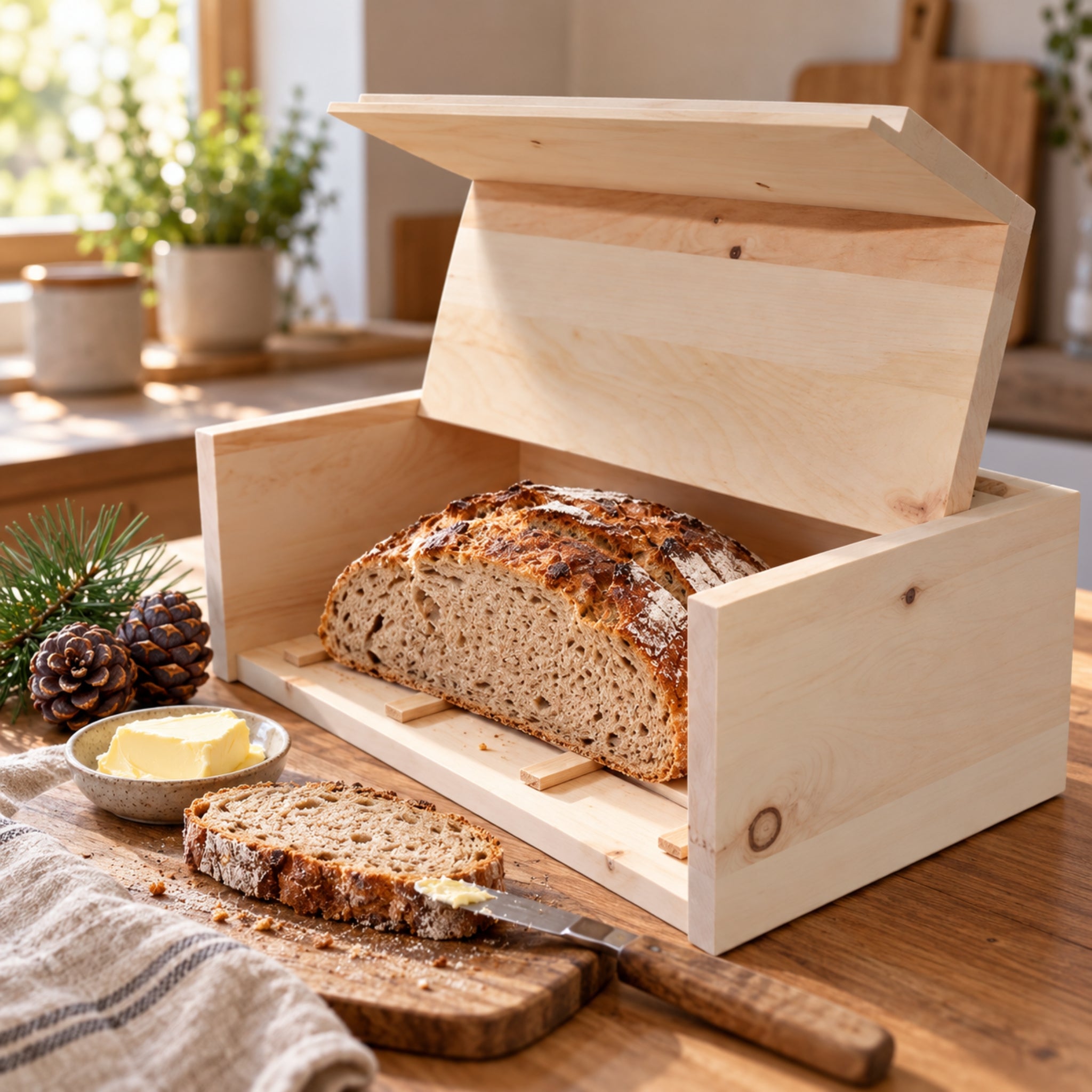 Zirben Brotkasten mit Einlage-Gitter aus Zirbenholz