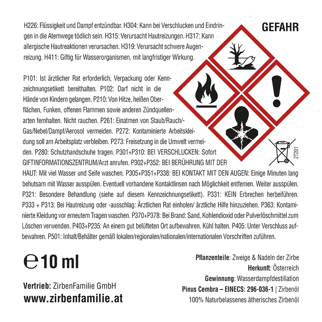 Ätherisches Zirbenöl – 100 % naturrein (10 ml)