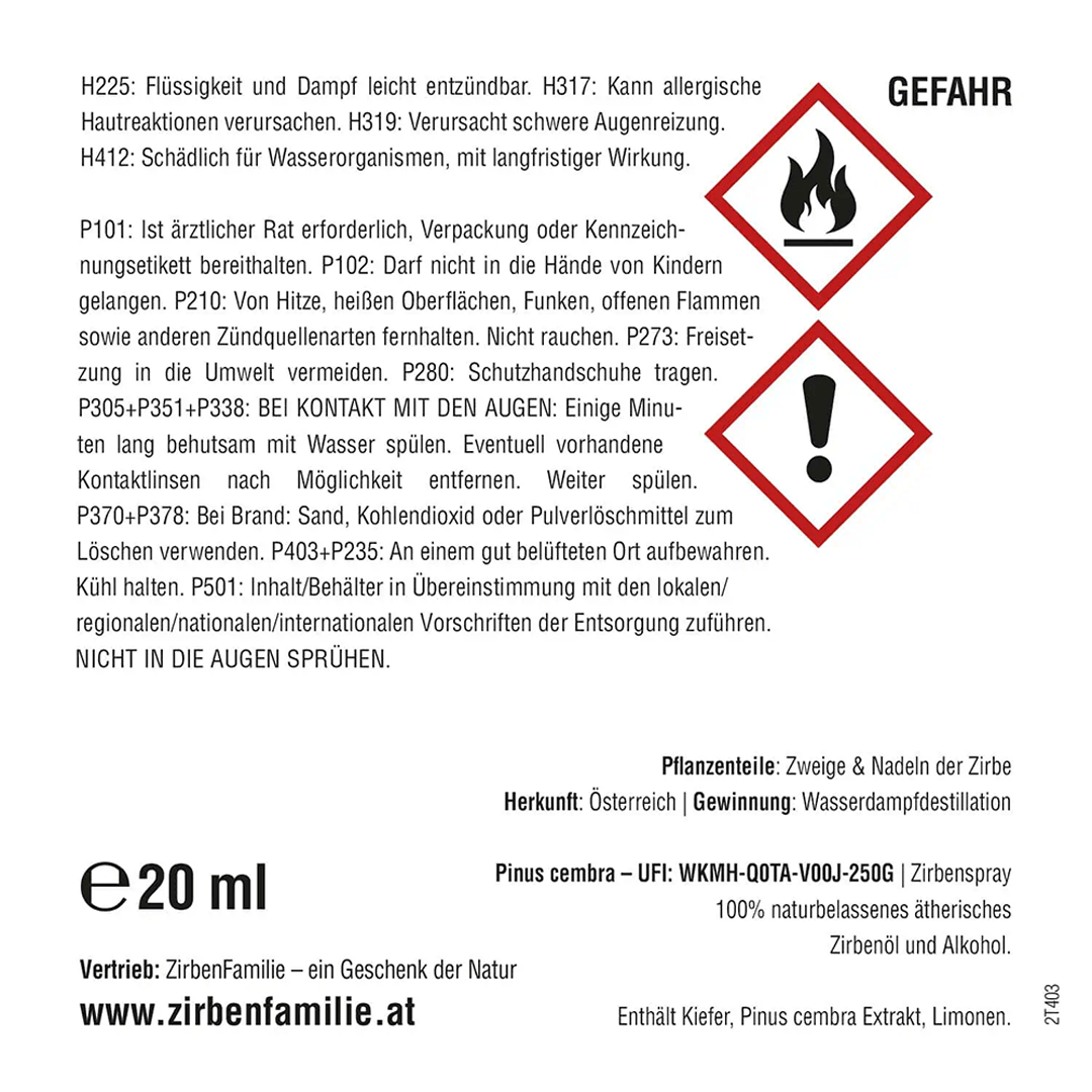 Zirbenspray (20 ml) – Natürlicher Zirbenduft zum Sprühen