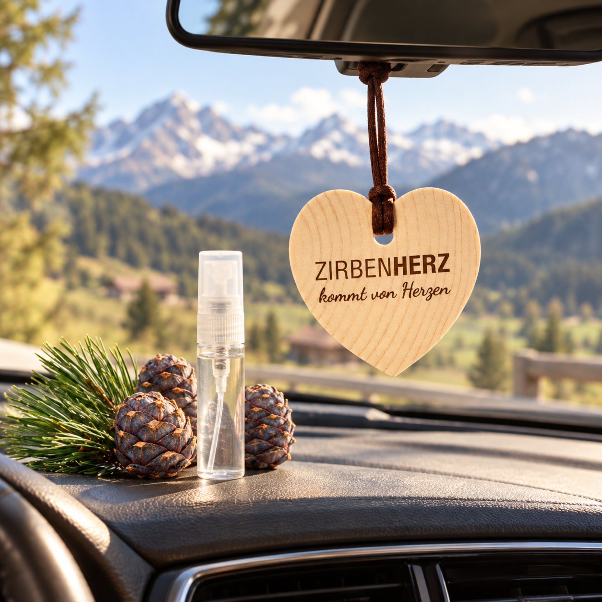 Zirbenherz und Zirbenspray Anhänger Set