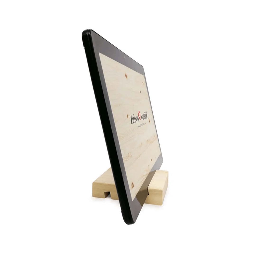 Halter für Smartphones und Tablets aus Zirbenholz